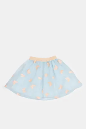 Girls Blue Butterfly Embellished Skirt