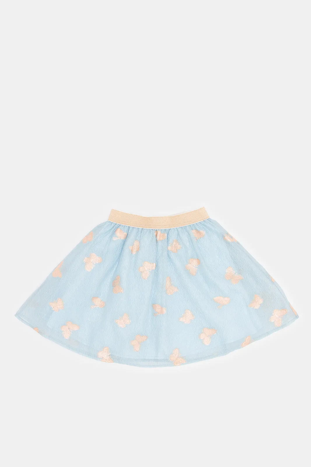 Girls Blue Butterfly Embellished Skirt