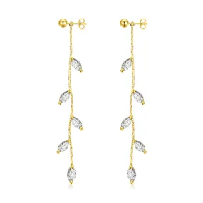 Gold Plated Leaf Dangle Earrings Created with Zircondia® Crystals