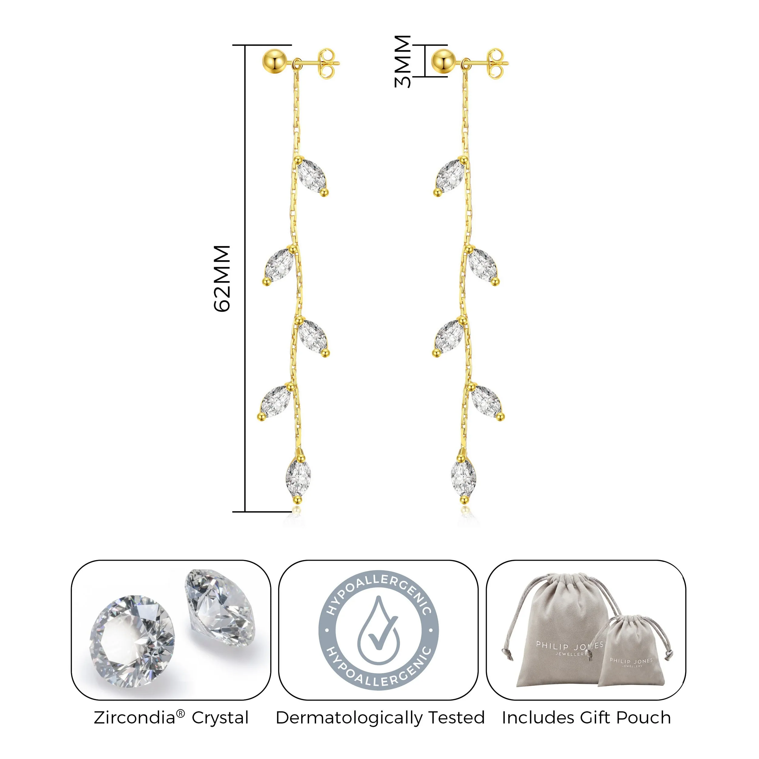 Gold Plated Leaf Dangle Earrings Created with Zircondia® Crystals