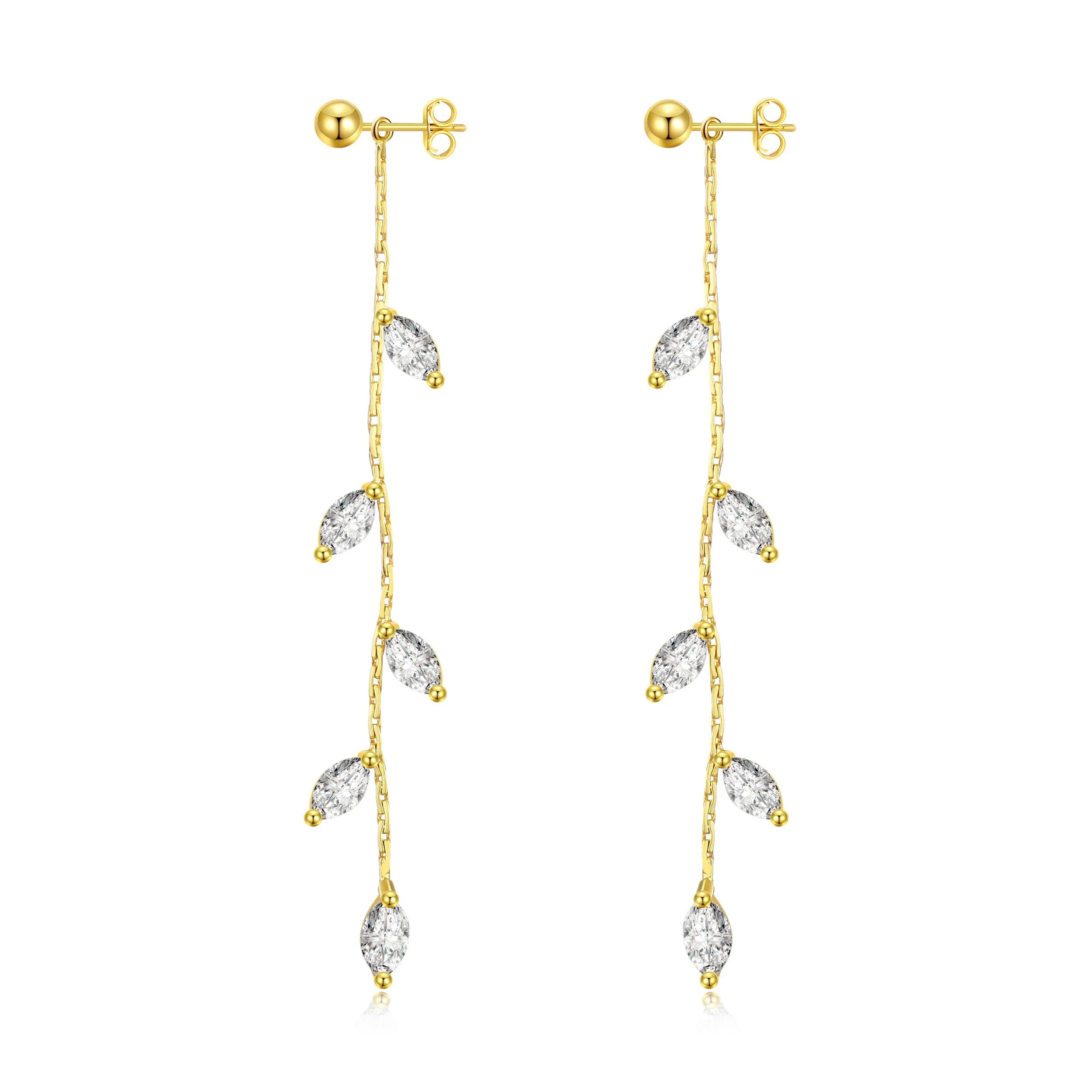 Gold Plated Leaf Dangle Earrings Created with Zircondia® Crystals