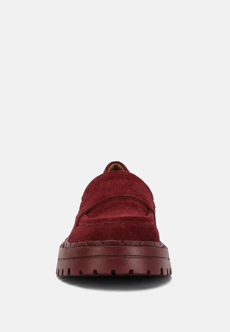 Honora Suede Chunky Loafers In Burgundy