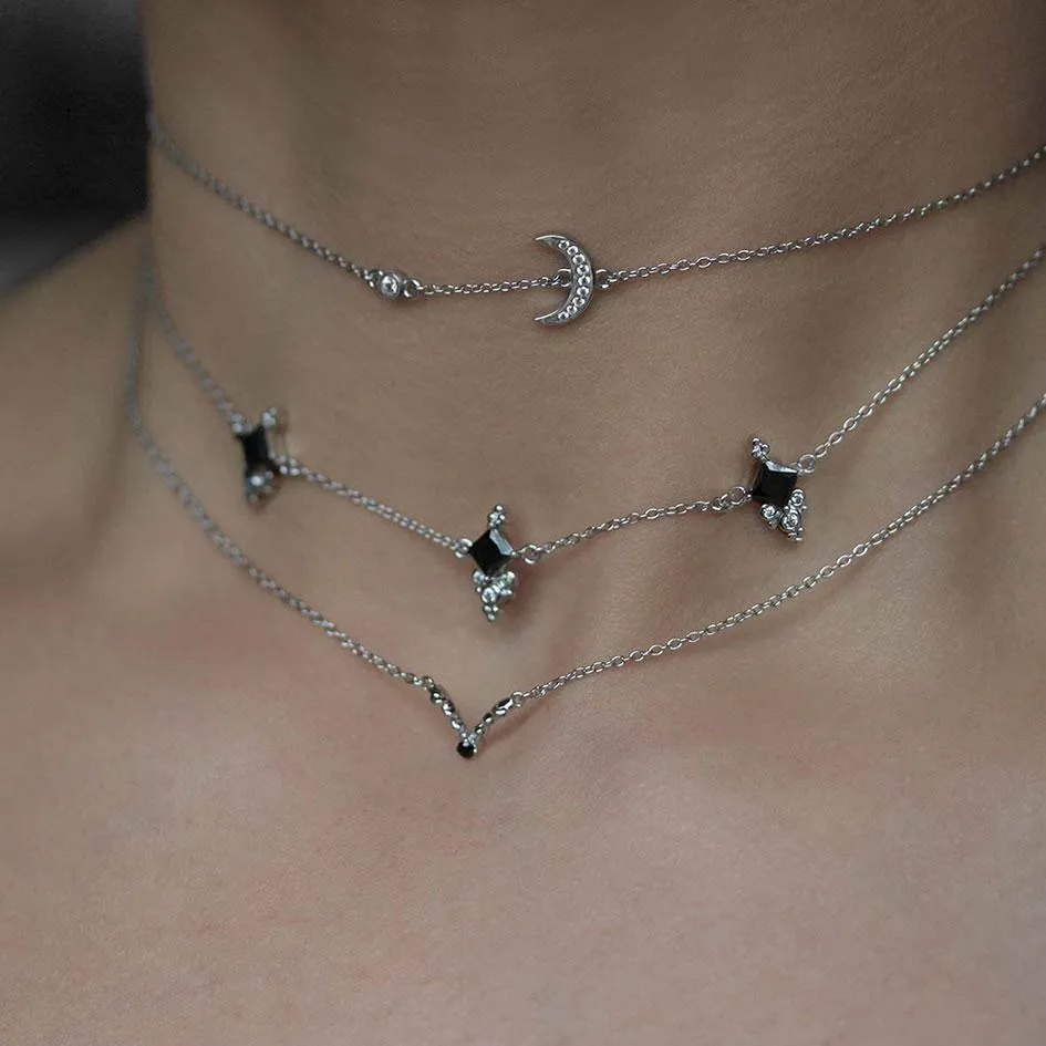 INDU. Delicate Moon & Star Chain Choker - Silver