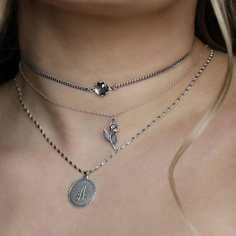 Initial Medallion Silver Necklace (N - Z)