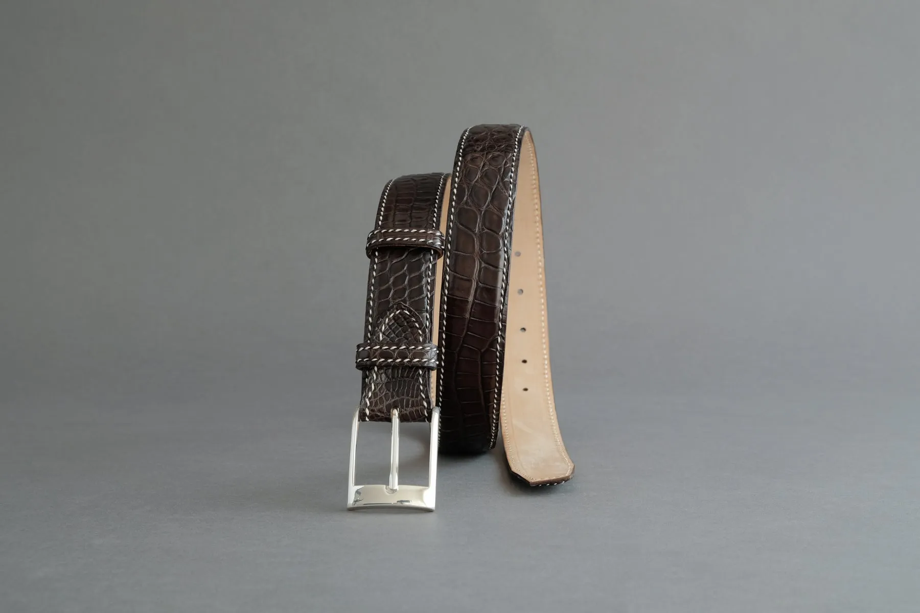 Made-To-Measure Handmade Belt In Warm Umber Crocodile Leather