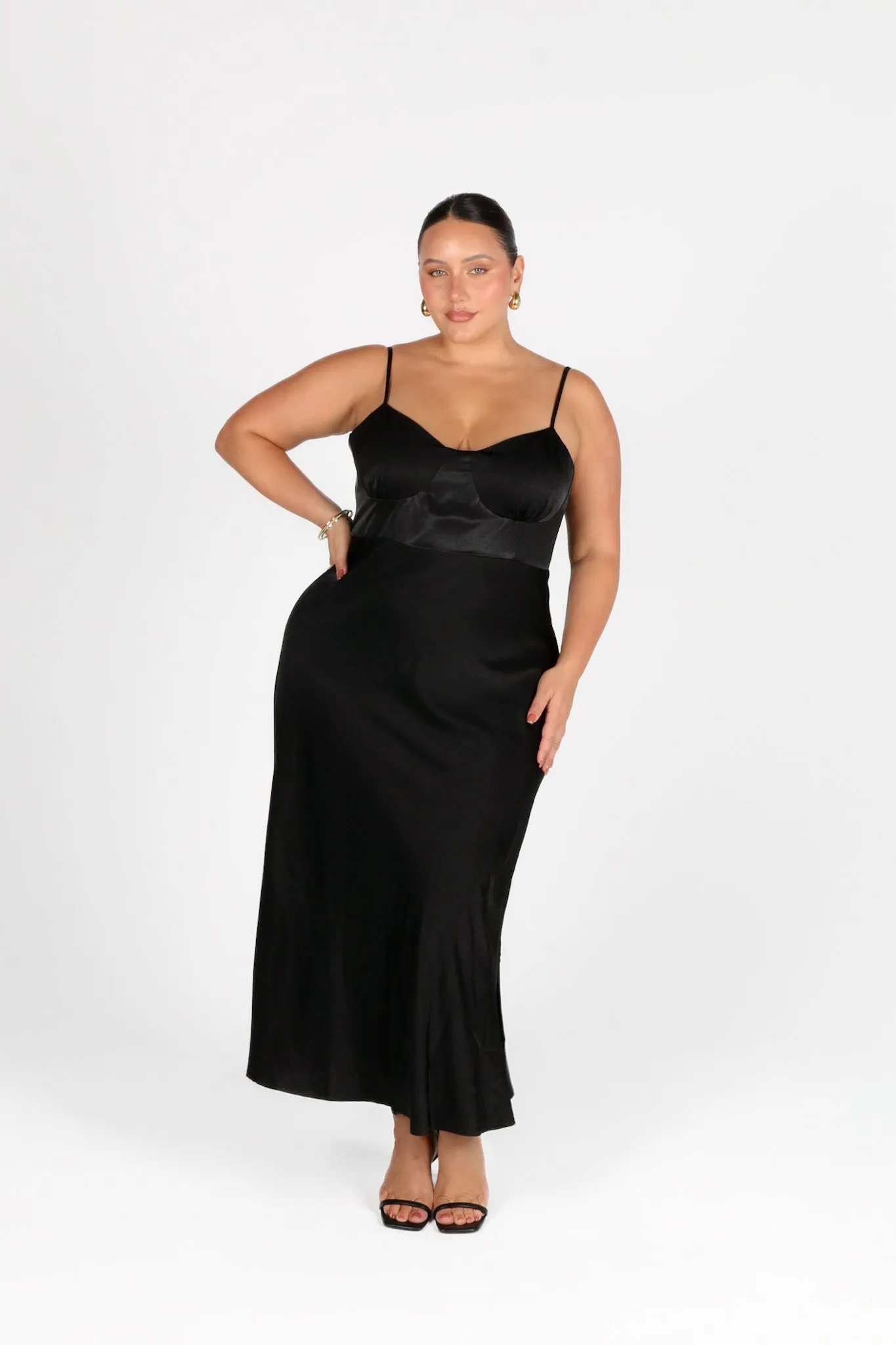 MARGOT SILKY SLIP MIDI DRESS BLACK