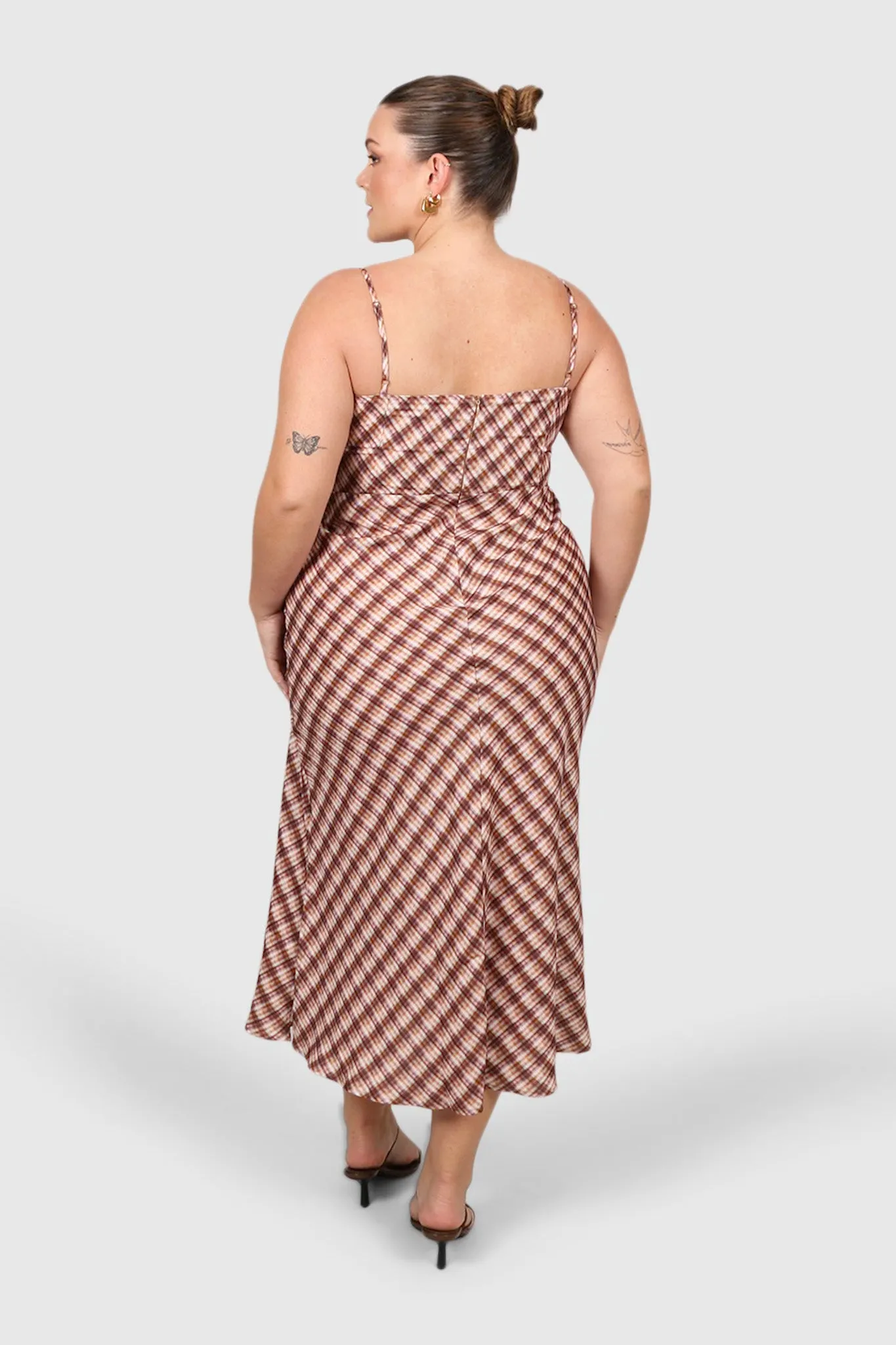 MARGOT SLIP MIDI DRESS BROWN CHECK