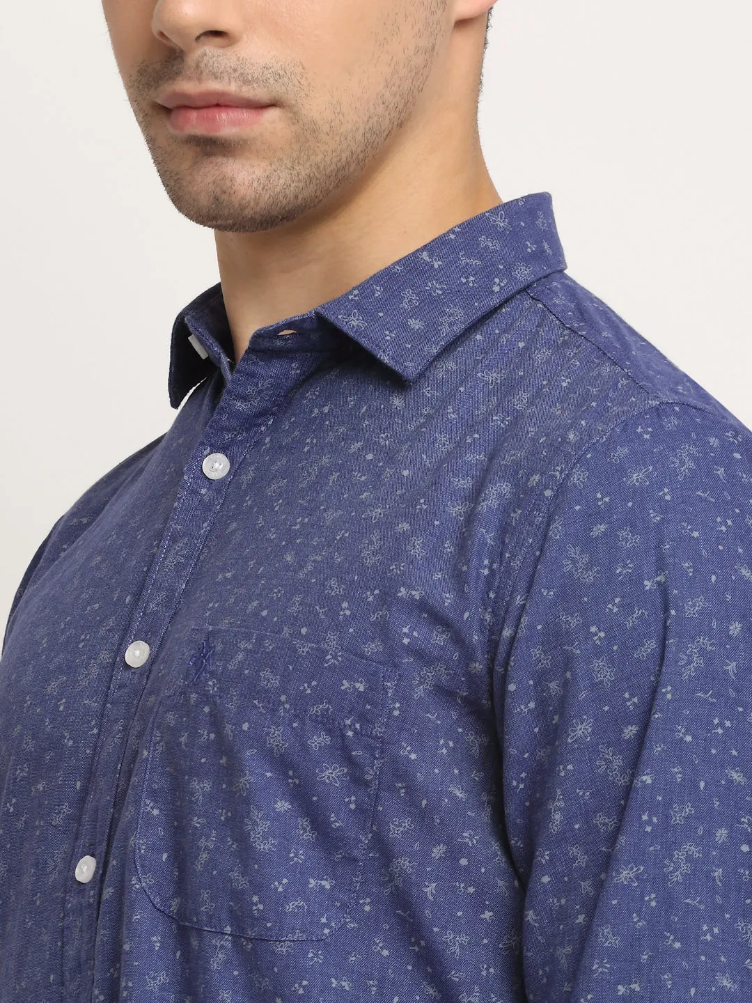 Men Cotton Printed Royal Blue Full Sleeve Casual Shirt for Men with Pocket