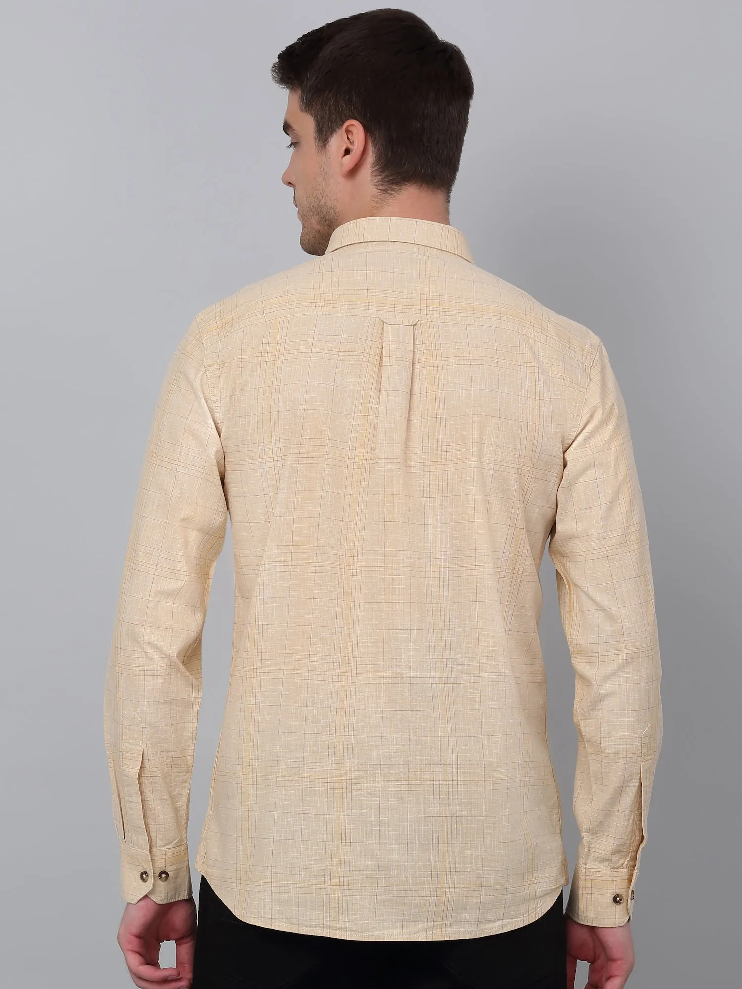 Men's Beige Casual Big Checks Full Sleeve Shirt