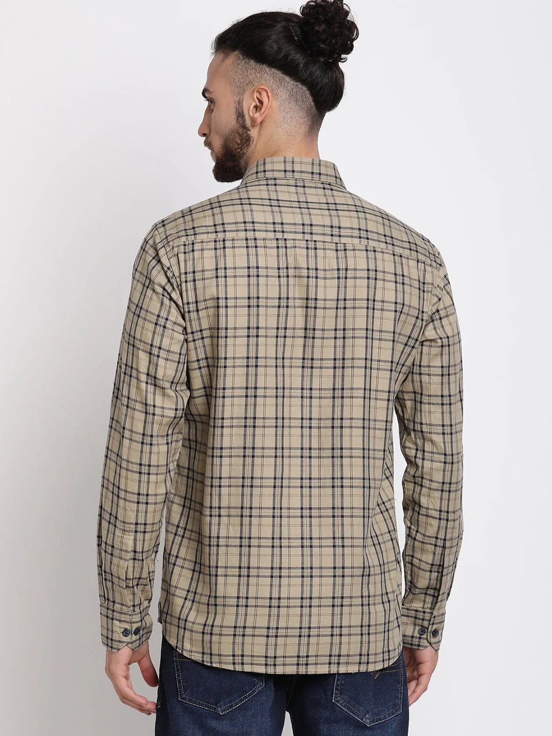 Men's Beige Casual Medium Checks Full Sleeve Shirt