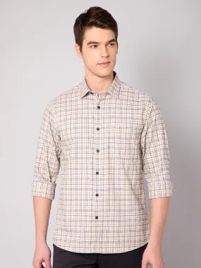 Men's Beige Casual Medium Checks Full Sleeve Shirt