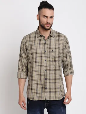 Men's Beige Casual Medium Checks Full Sleeve Shirt