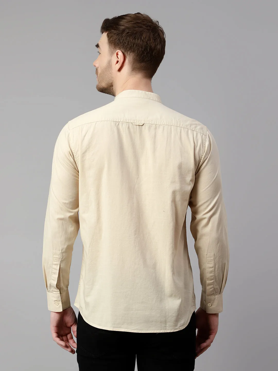 Men's Beige Casual Plain Full Sleeve Shirt