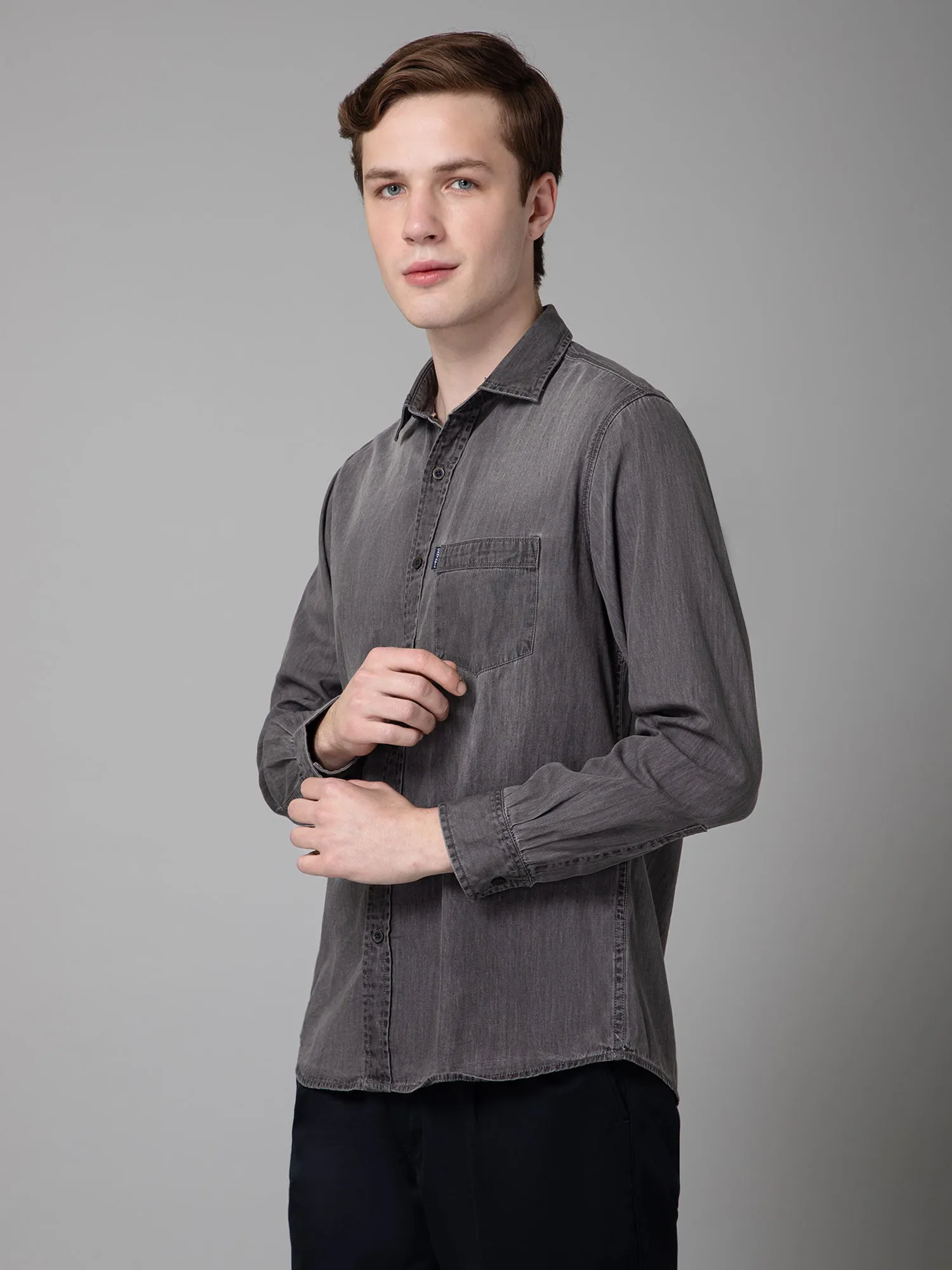 Men's Black Casual Denim Full Sleeve Shirt