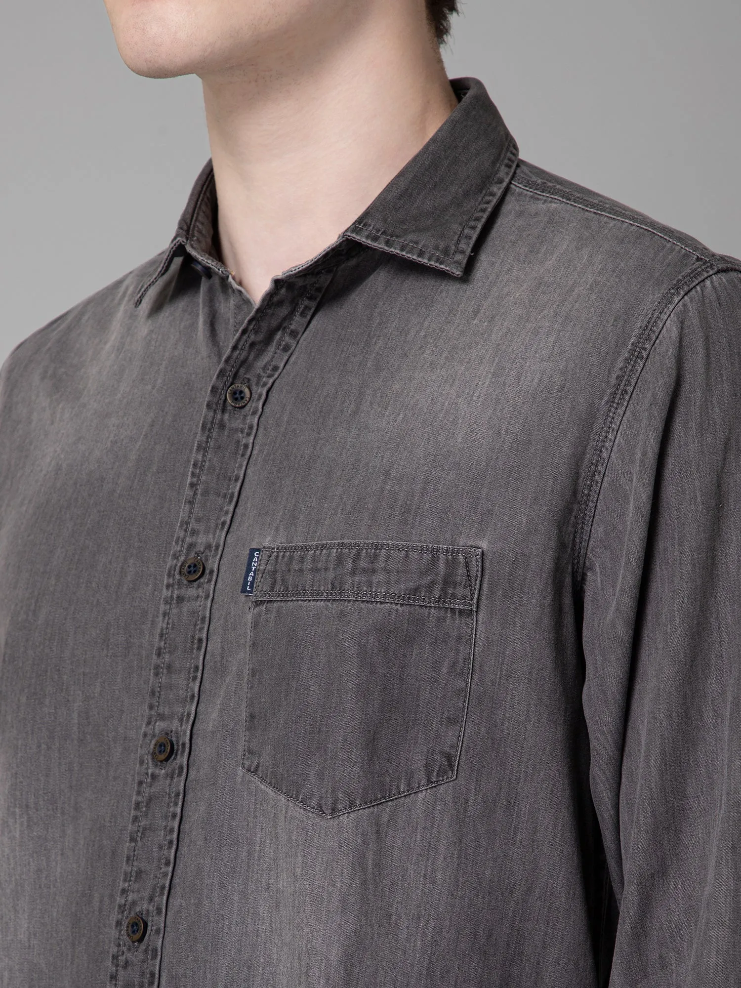 Men's Black Casual Denim Full Sleeve Shirt