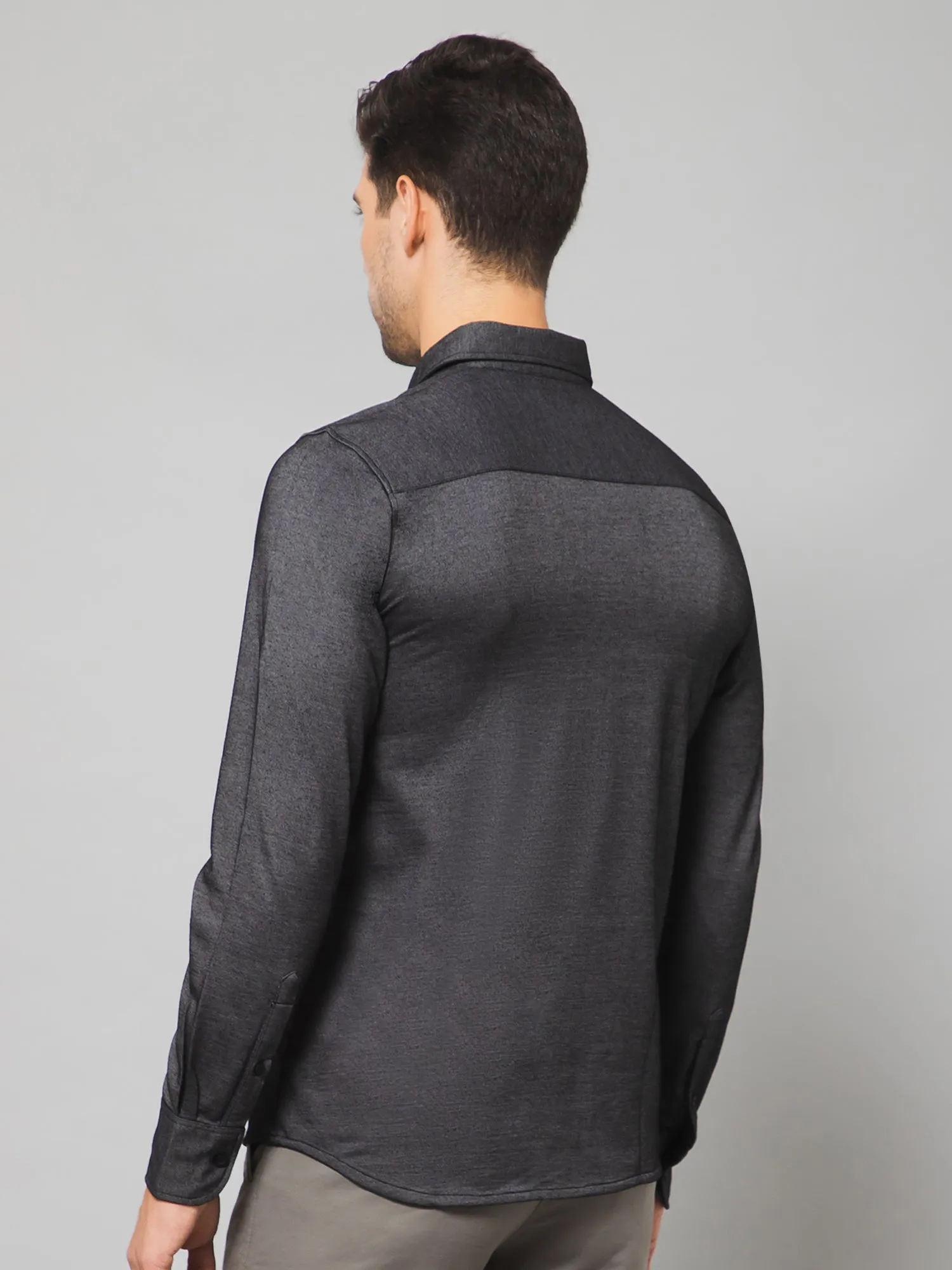 Men's Black Casual Knit Jersey Full Sleeve Shirt