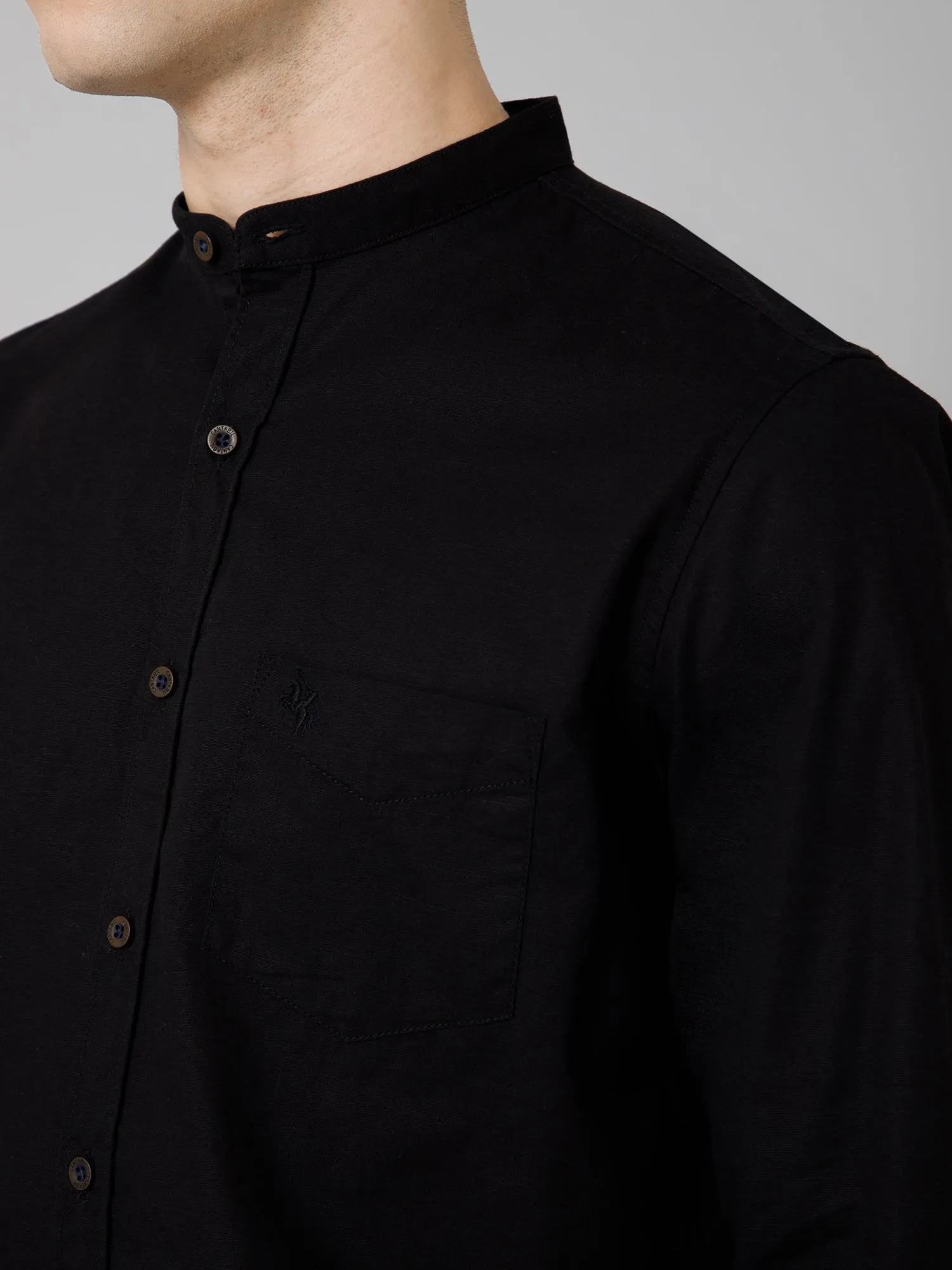 Men's Black Casual Plain Full Sleeve Shirt