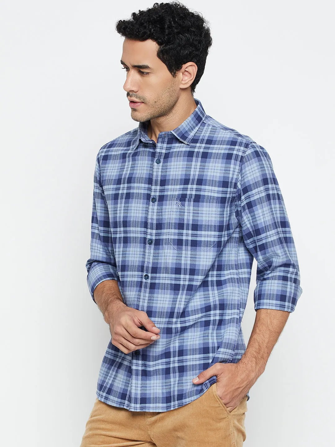 Men's Blue Casual Big Checks Full Sleeve Shirt