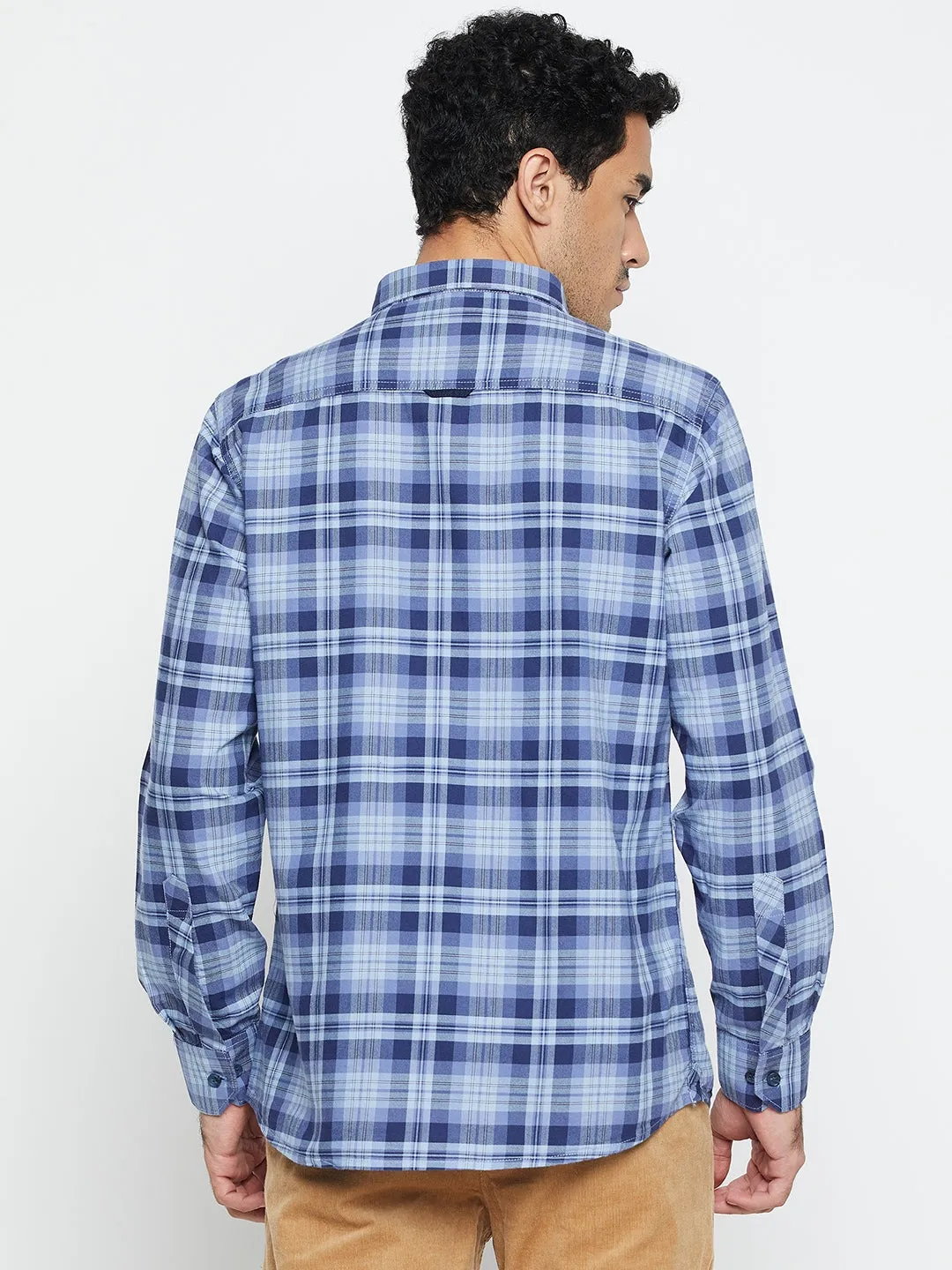 Men's Blue Casual Big Checks Full Sleeve Shirt