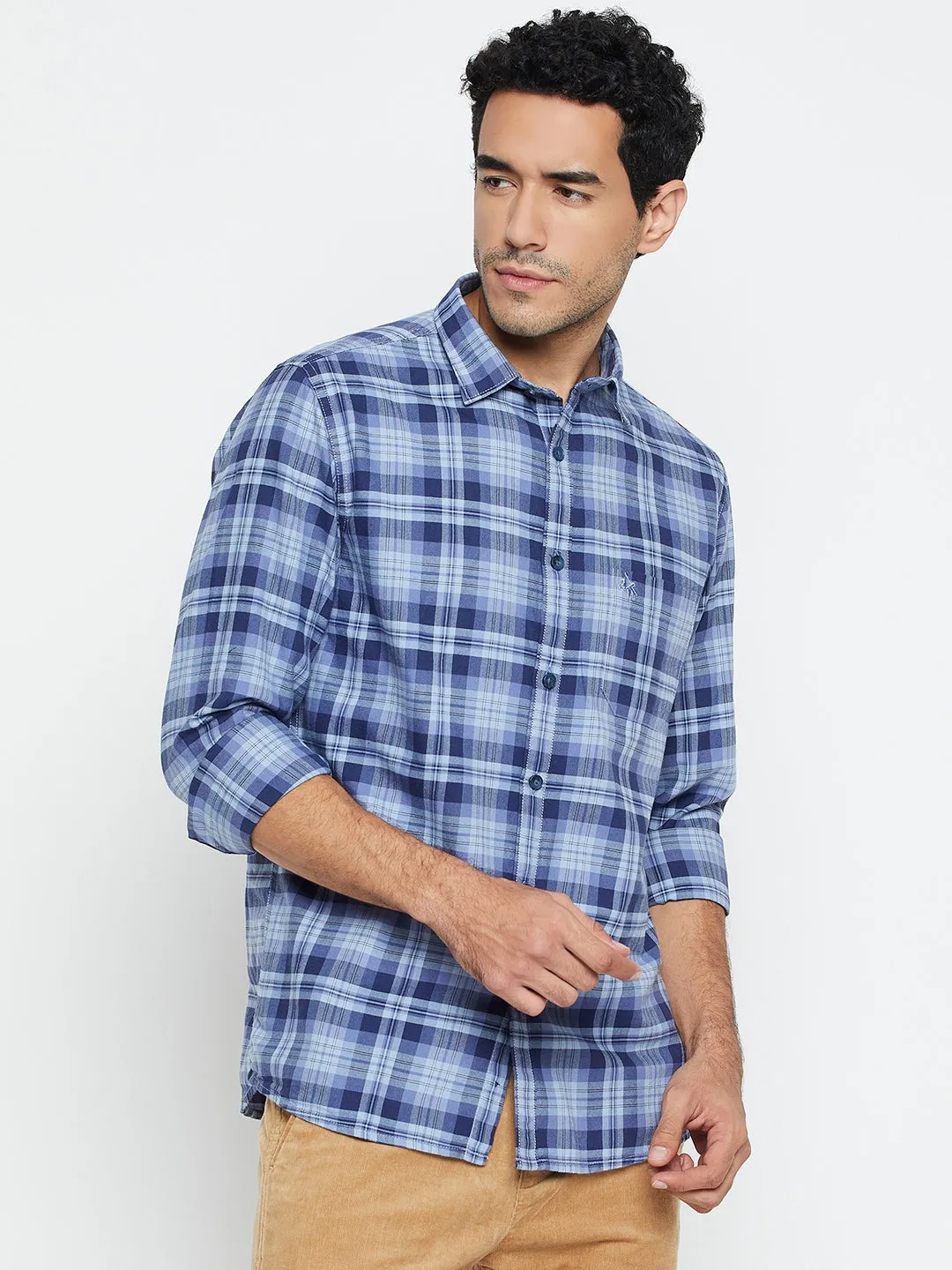 Men's Blue Casual Big Checks Full Sleeve Shirt