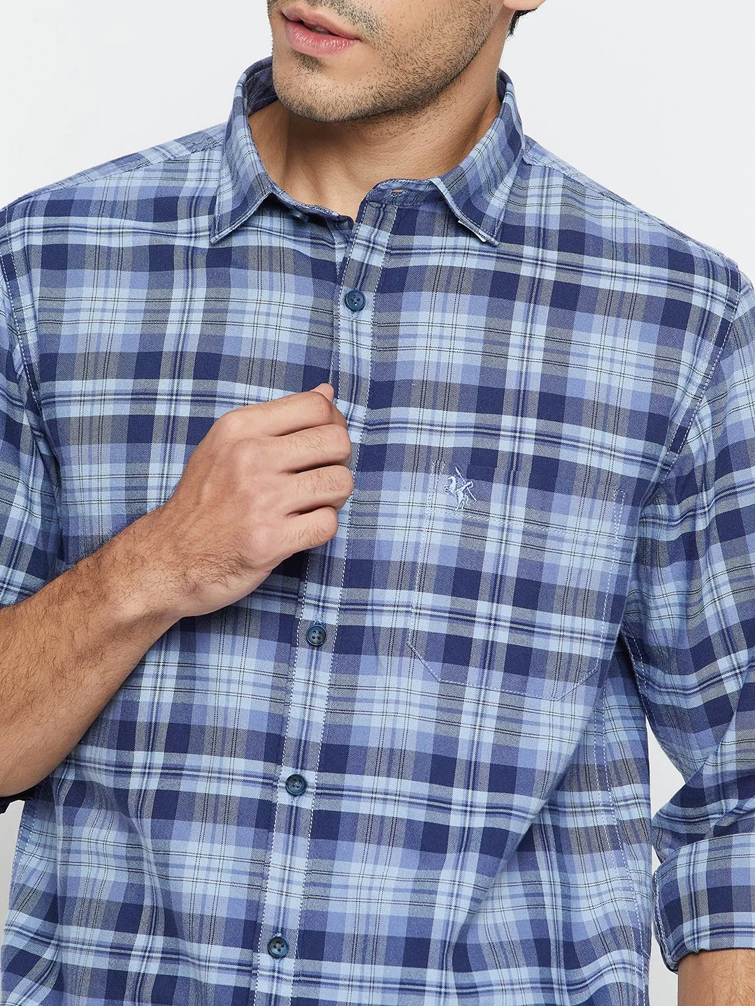 Men's Blue Casual Big Checks Full Sleeve Shirt