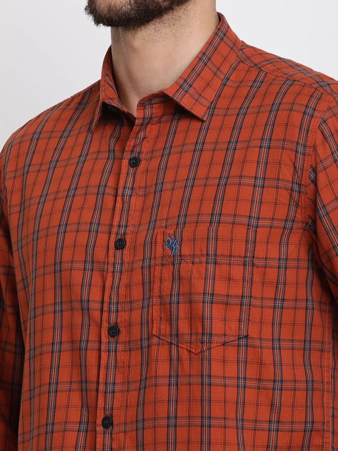 Men's Brick Red Casual Medium Checks Full Sleeve Shirt