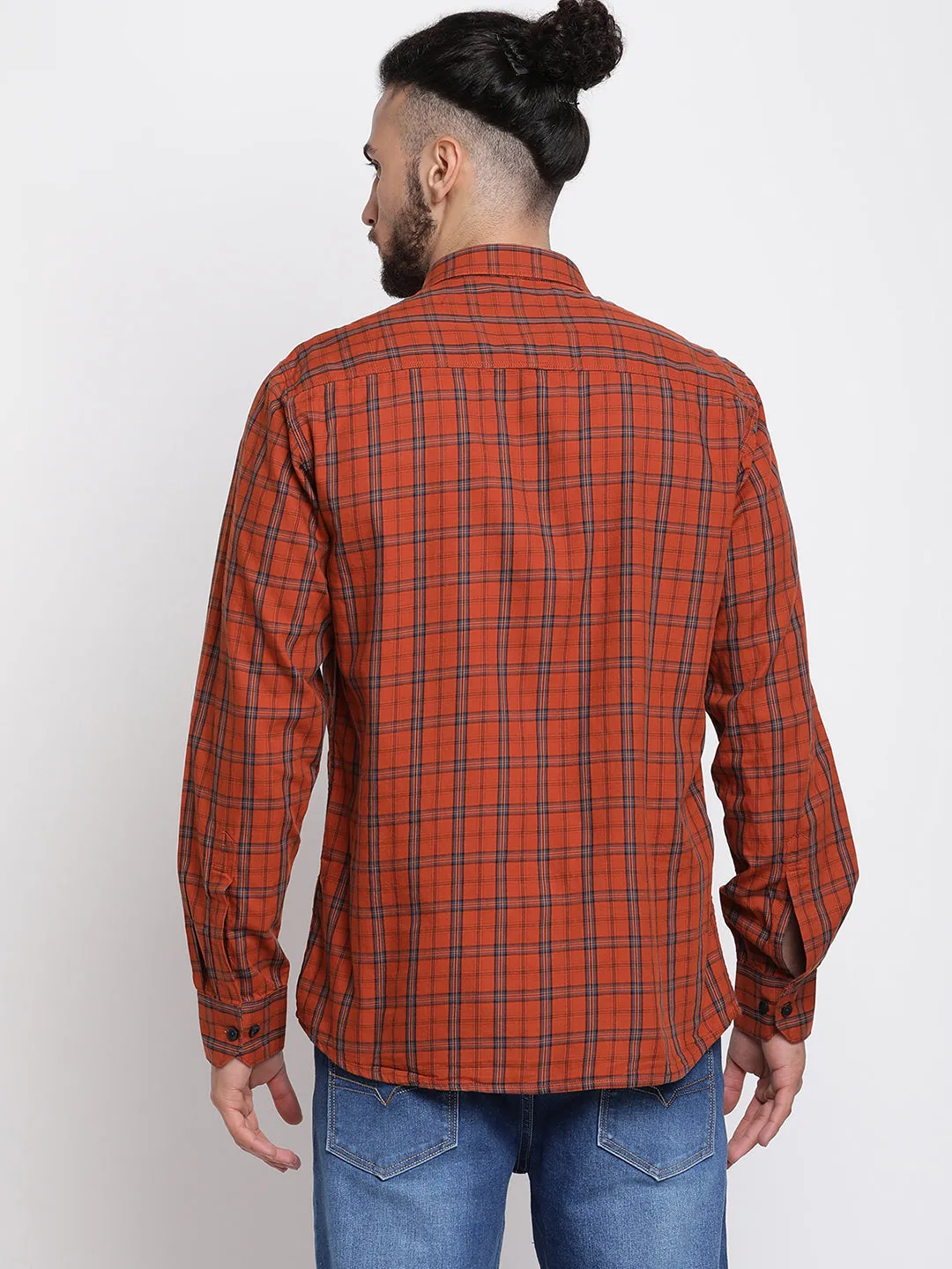 Men's Brick Red Casual Medium Checks Full Sleeve Shirt