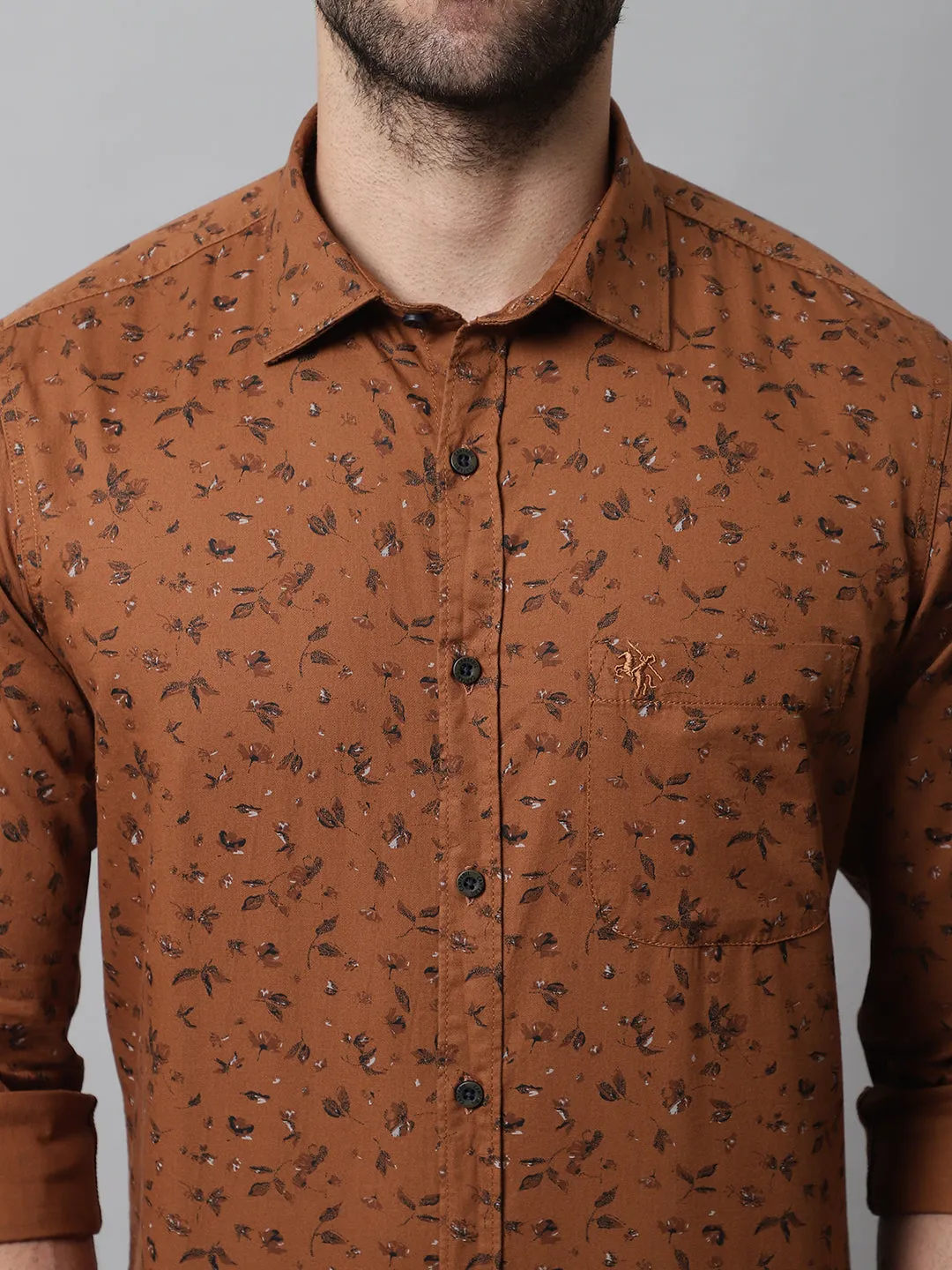 Men's Brown Casual Floral Print Full Sleeve Shirt