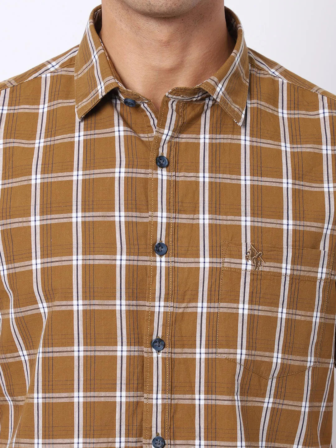 Men's Brown Casual Medium Checks Half Sleeve Shirt