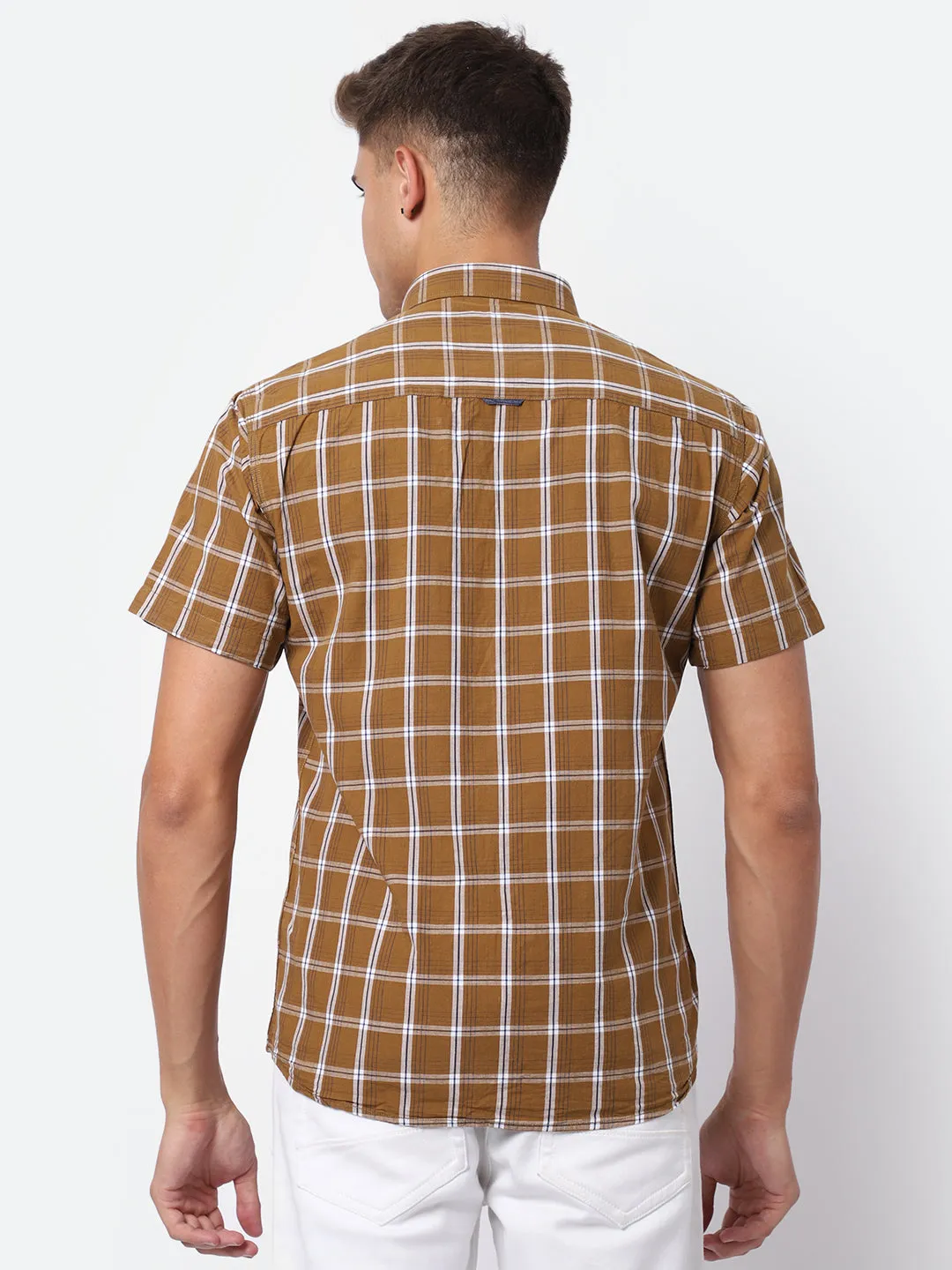 Men's Brown Casual Medium Checks Half Sleeve Shirt