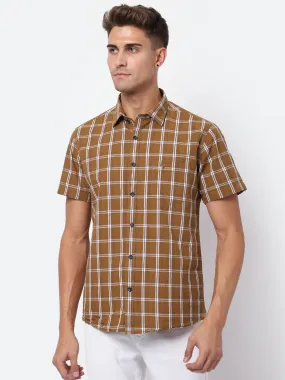 Men's Brown Casual Medium Checks Half Sleeve Shirt