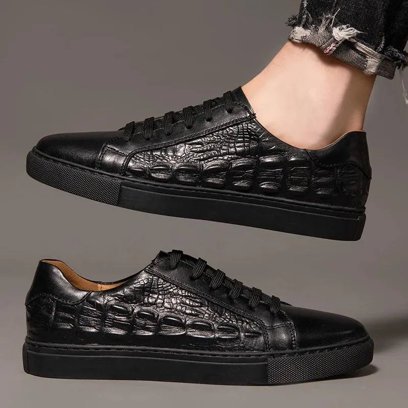 Men's Casual Shoes - Crocodile Pattern Handmade Leather Sneakers - TSS199