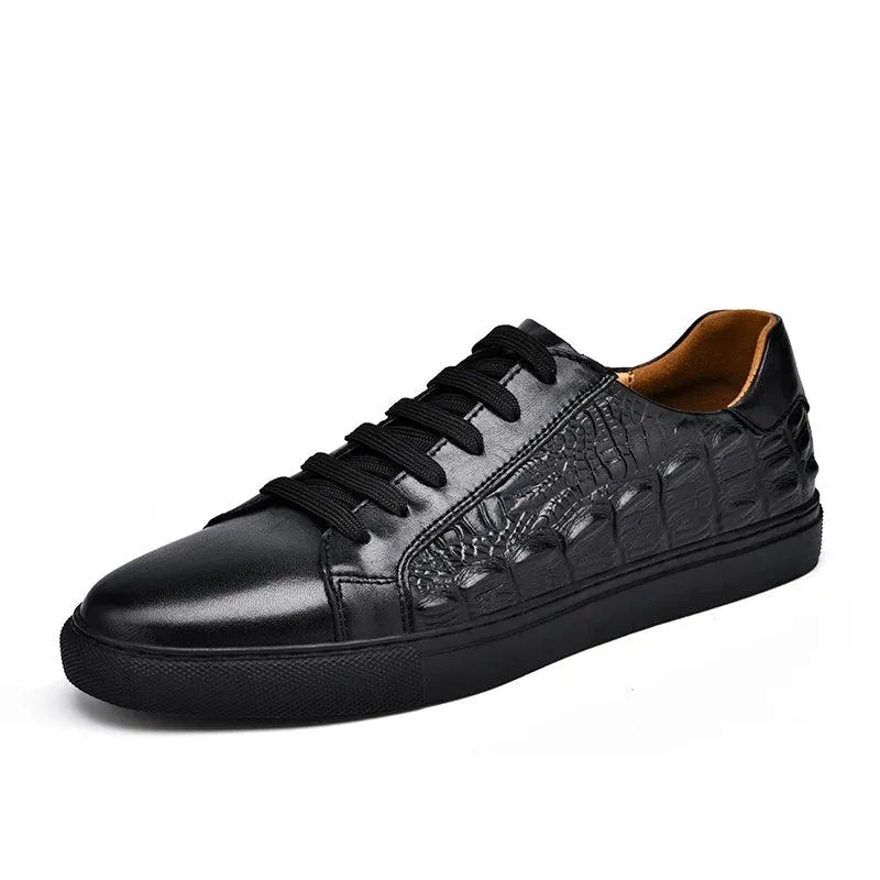 Men's Casual Shoes - Crocodile Pattern Handmade Leather Sneakers - TSS199