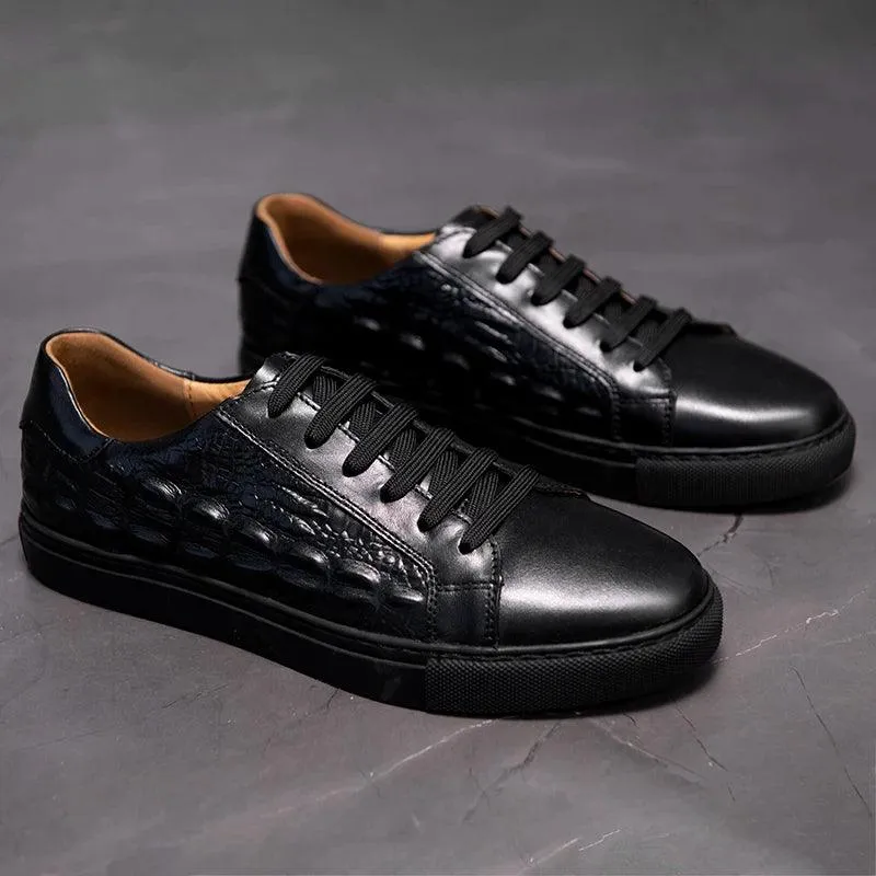 Men's Casual Shoes - Crocodile Pattern Handmade Leather Sneakers - TSS199