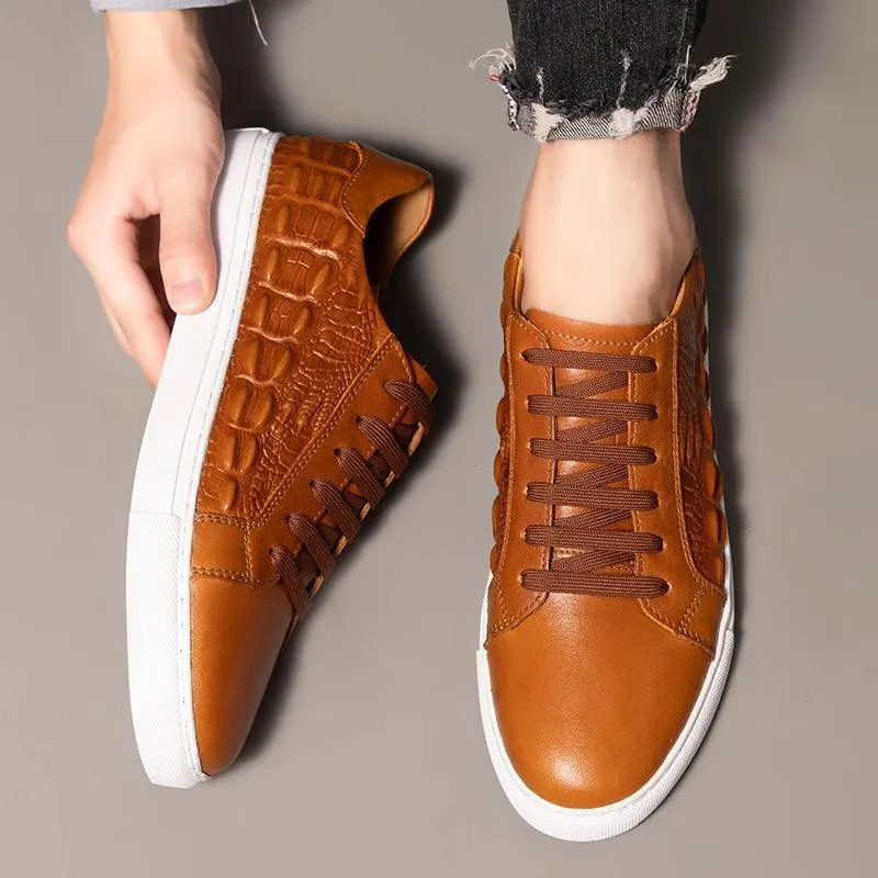 Men's Casual Shoes - Crocodile Pattern Handmade Leather Sneakers - TSS199