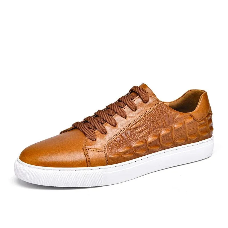 Men's Casual Shoes - Crocodile Pattern Handmade Leather Sneakers - TSS199