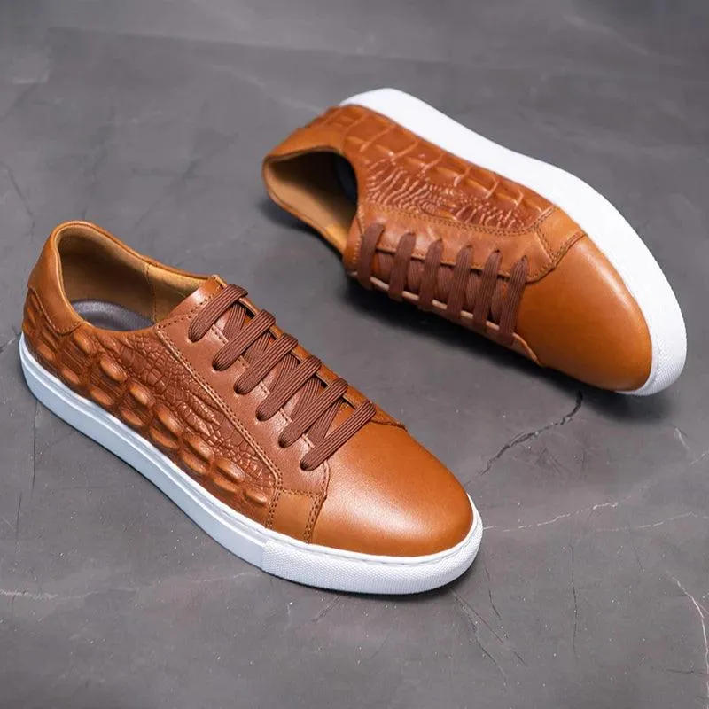 Men's Casual Shoes - Crocodile Pattern Handmade Leather Sneakers - TSS199