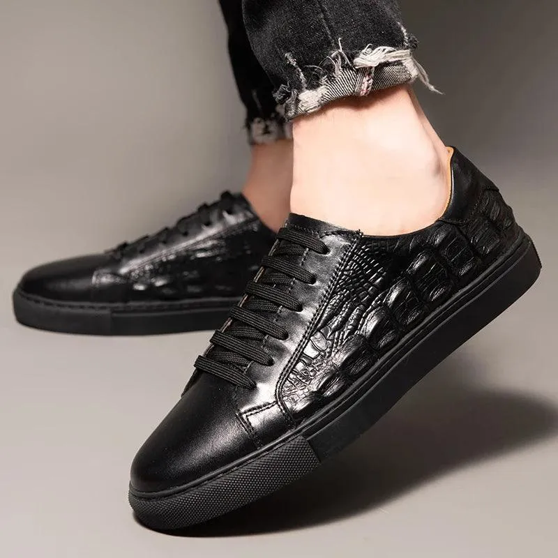 Men's Casual Shoes - Crocodile Pattern Handmade Leather Sneakers - TSS199