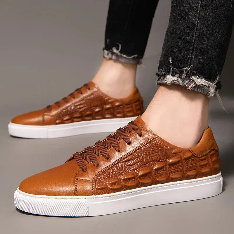 Men's Casual Shoes - Crocodile Pattern Handmade Leather Sneakers - TSS199