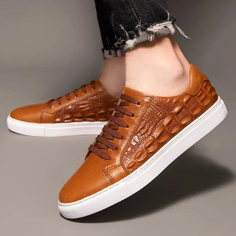 Men's Casual Shoes - Crocodile Pattern Handmade Leather Sneakers - TSS199