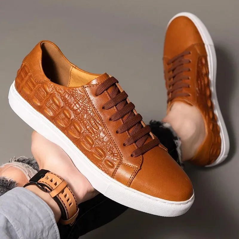 Men's Casual Shoes - Crocodile Pattern Handmade Leather Sneakers - TSS199