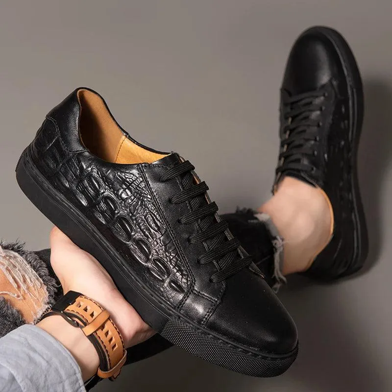 Men's Casual Shoes - Crocodile Pattern Handmade Leather Sneakers - TSS199