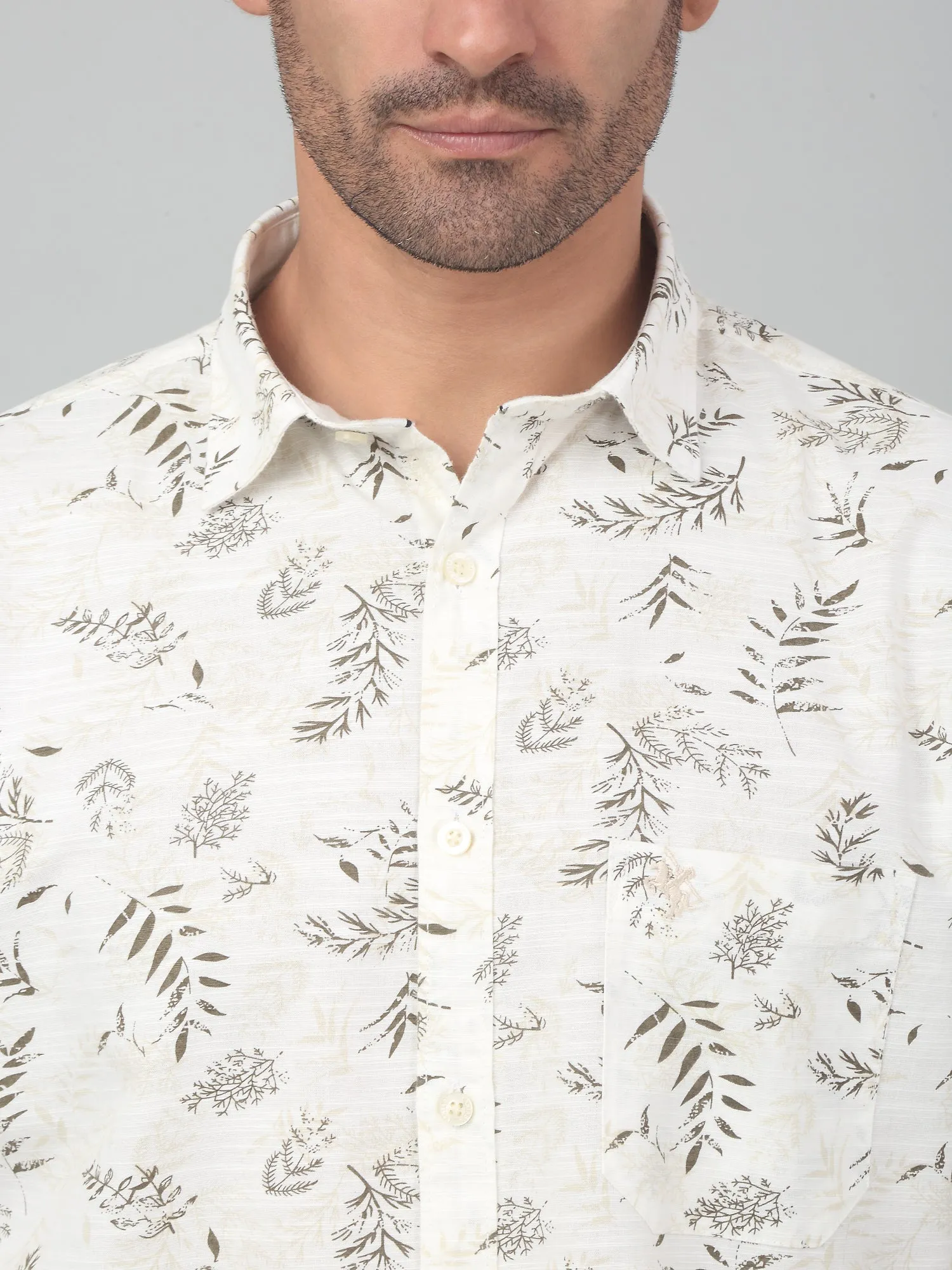 Men's Cream Casual Floral Print Half sleeve Shirt