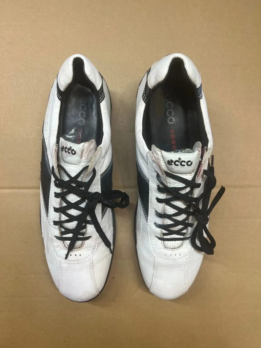 Men’s Ecco Hydomax Cleated Golf Shoe • White/Black Leather • Size 45