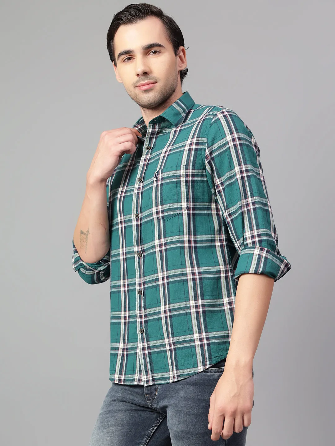 Men's Green Checked Full Sleeve Casual Shirt