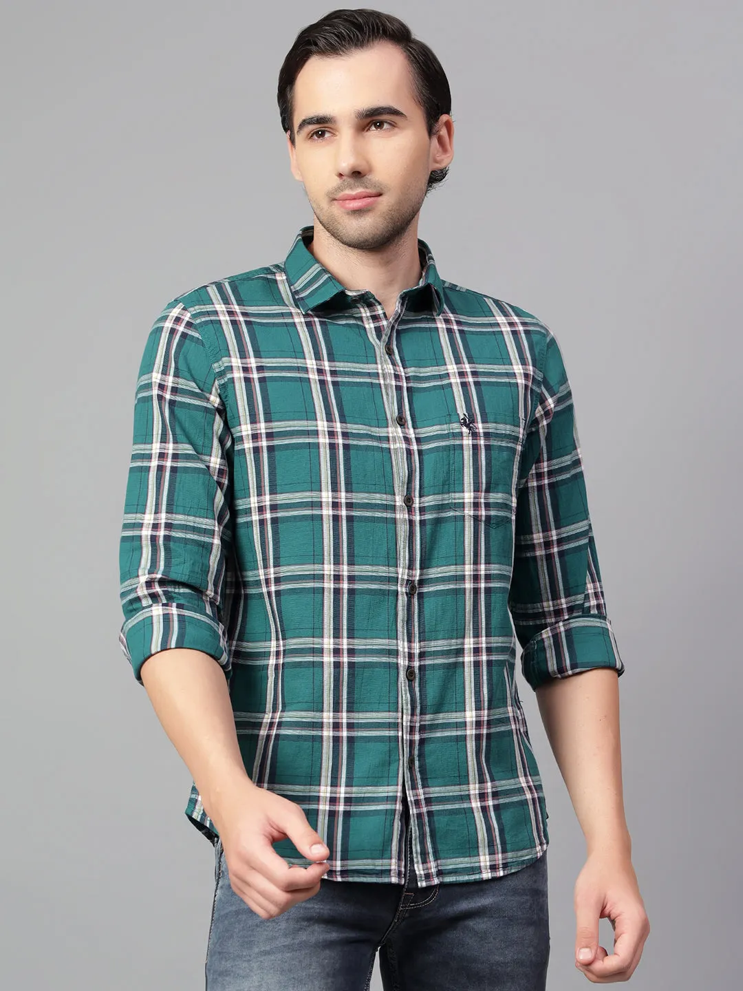 Men's Green Checked Full Sleeve Casual Shirt