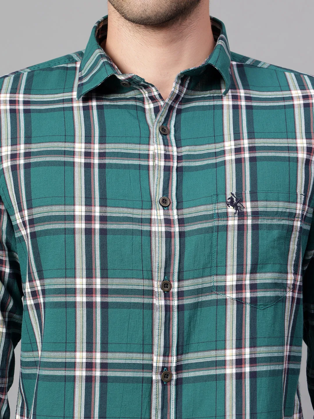 Men's Green Checked Full Sleeve Casual Shirt