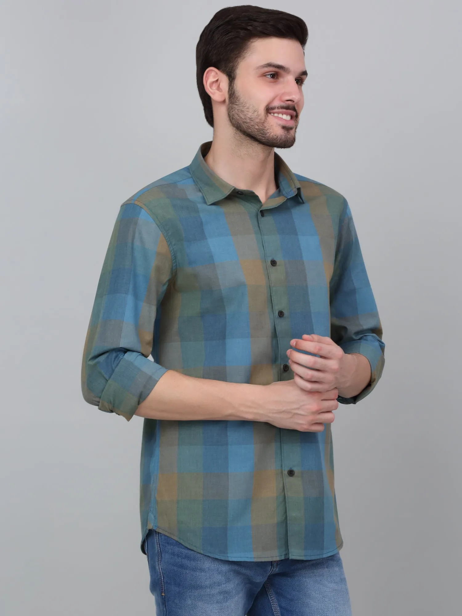 Men's Green Checkered Full Sleeve Casual Shirt