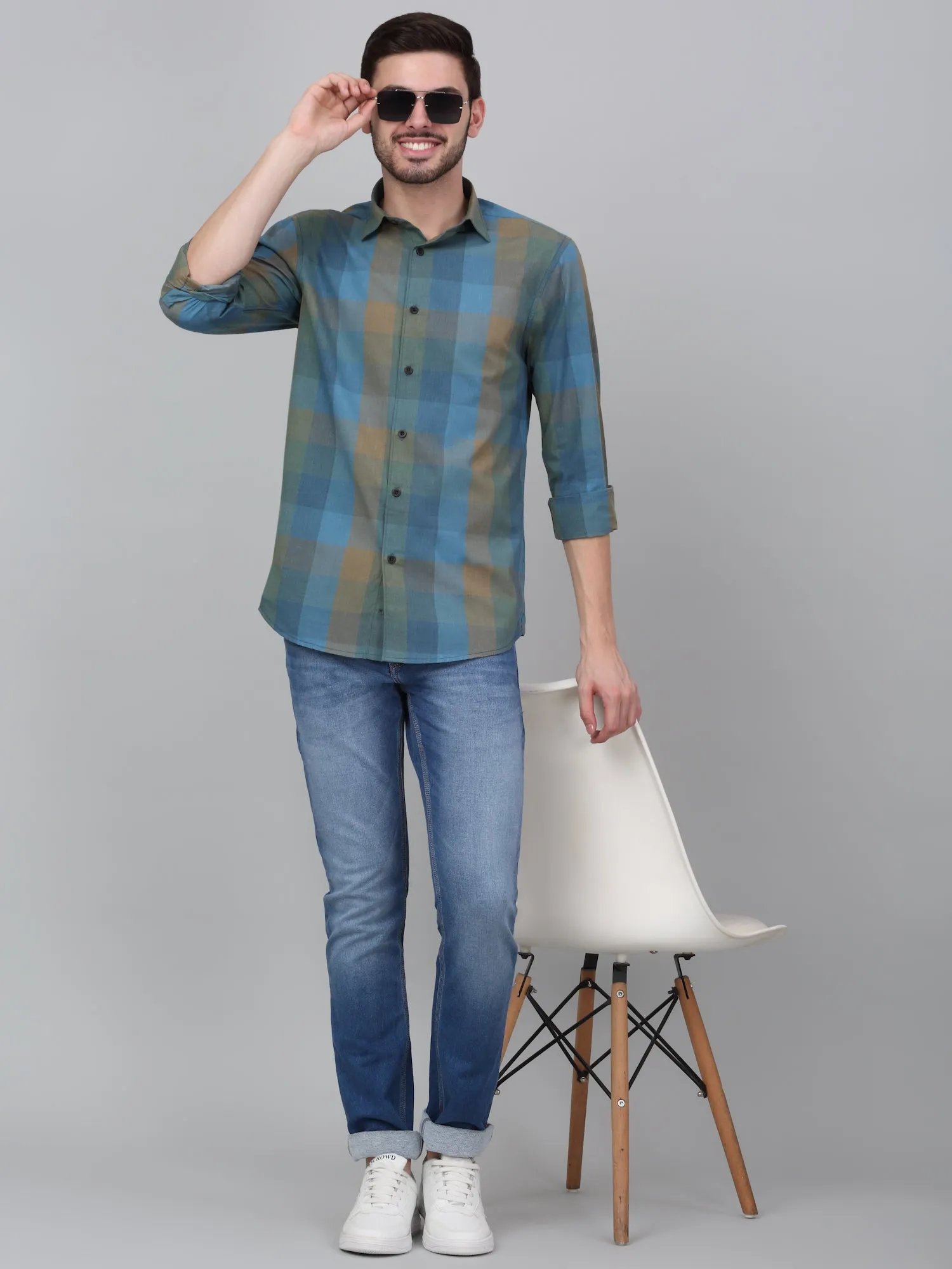 Men's Green Checkered Full Sleeve Casual Shirt