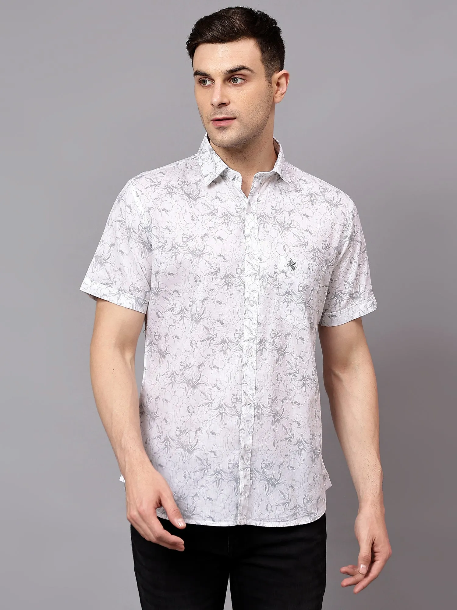 Men's Grey  Casual Floral Print Half sleeve Shirt